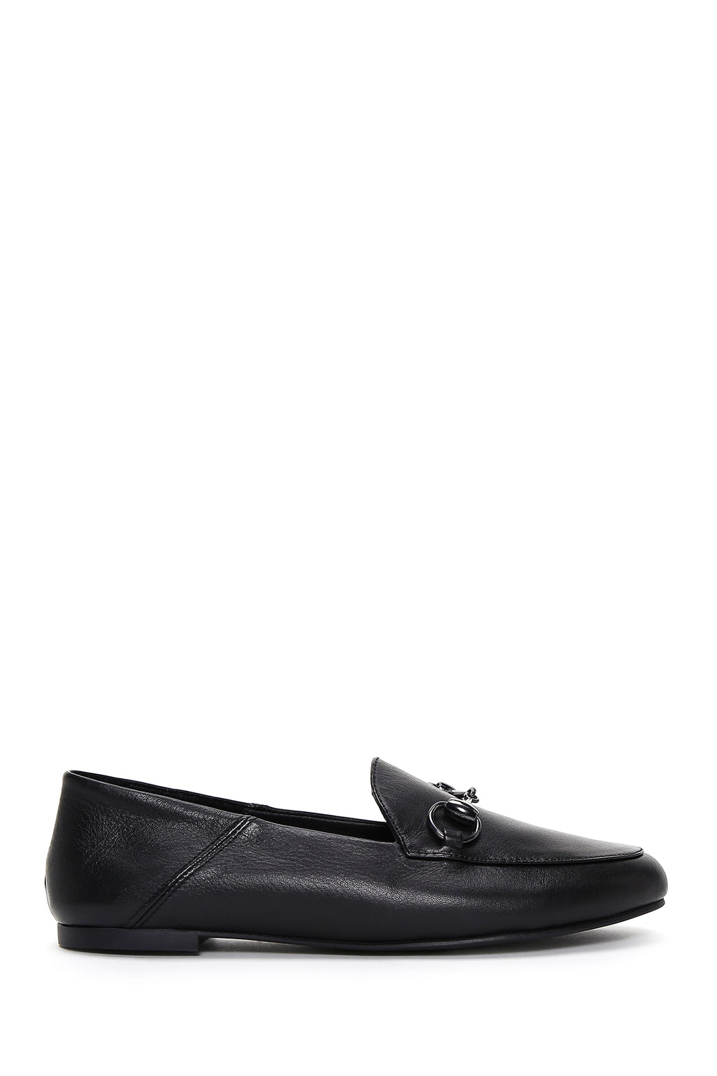 Kadın Siyah Tokalı Deri Maskülen Loafer