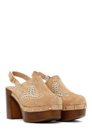 Woman Beige Ankle-Buckle Platform High Chunky High-Heel Suede Sandal | Derimod