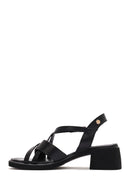 Women's Black Ankle Buckle Low Heeled Leather Sandals | Derimod