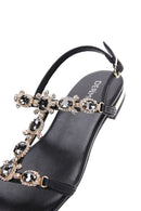 Women's Black Stone Flat Sandals | Derimod