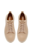 Men's Beige Lace-Up Thick-Sole Leather Sneaker | Derimod