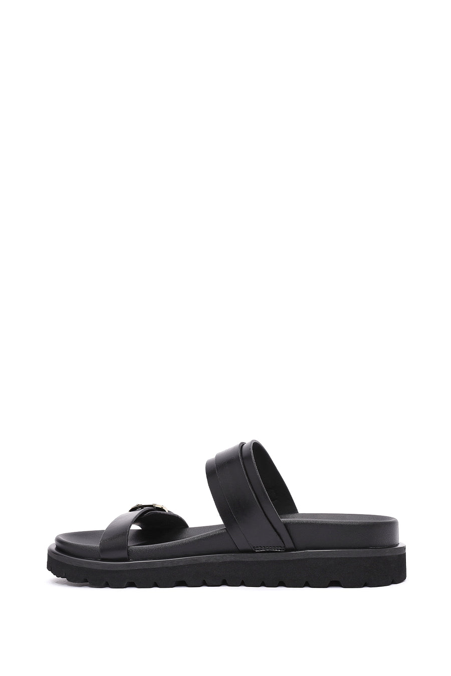 Women's Black Double Buckle Thick Soled Slippers