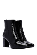 Derimod Gritti Women's Black Zippered Thick Heeled Patent Leather Boots | Derimod