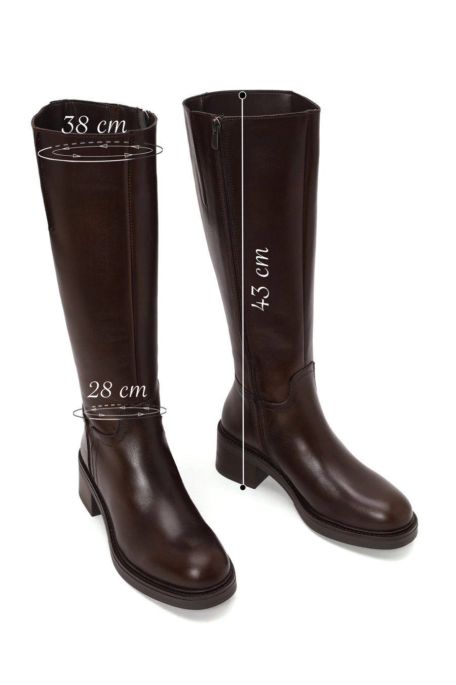 Woman Brown Zip Closure Thick-Heeled Leather Boots