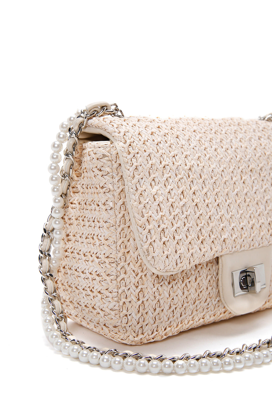 Women's Cream Long Strap Straw Crossbody Bag