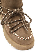 Woman Mink Lace-Up Thick-Soled Suede Teddy Boots | Derimod