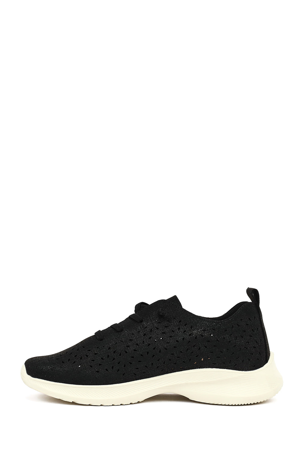Kadın Siyah Bağcıklı Kalın Tabanlı Desenli Kumaş Comfort Sneaker