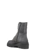 Geox Women's Gray Felleny Lace-Up Zipper Detailed Leather Combat Boots | Derimod