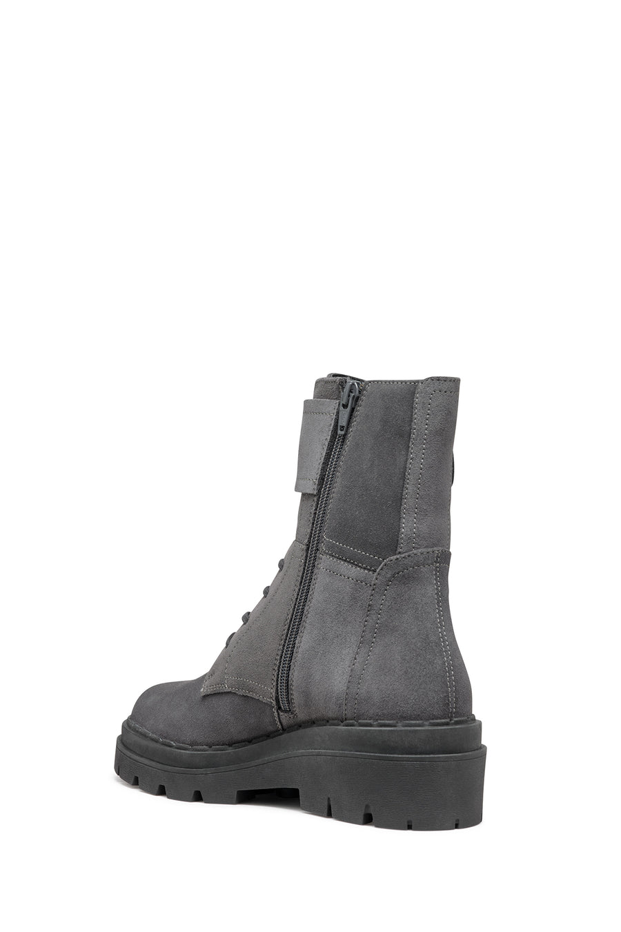 Geox Women's Gray Felleny Lace-Up Zipper Detailed Leather Combat Boots