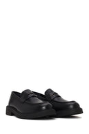 Woman Black Thick-Soled Leather Loafer | Derimod