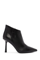 Women's Black Zippered Thin Heeled Leather Boots | Derimod