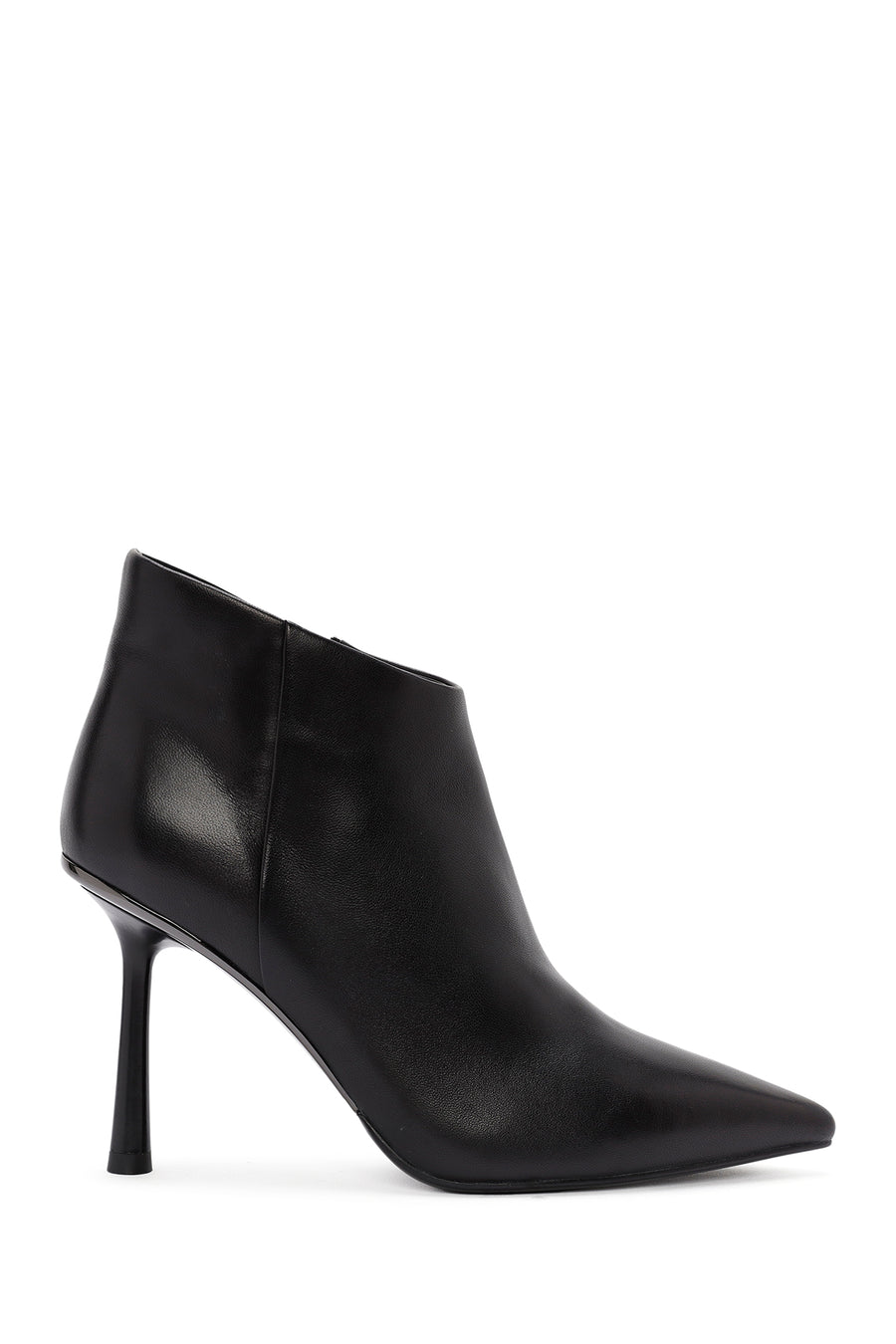 Women's Black Zippered Thin Heeled Leather Boots 24WFD490318 | Derimod
