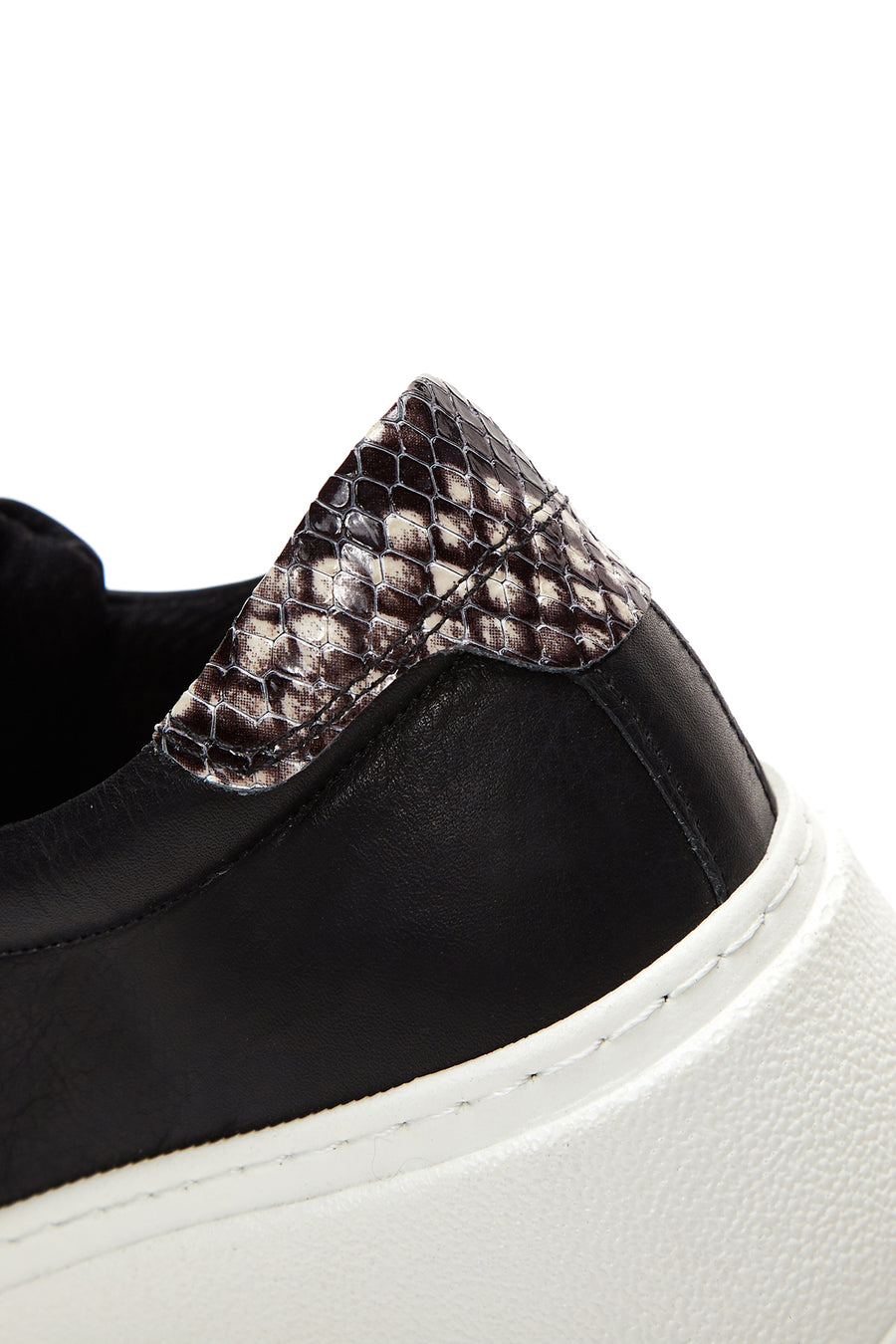 Women's Black Lace-Up Chunky Sole Leather Sneakers