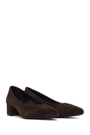 Derimod Flex Woman Brown Short Thick-Heeled Suede Stiletto | Derimod