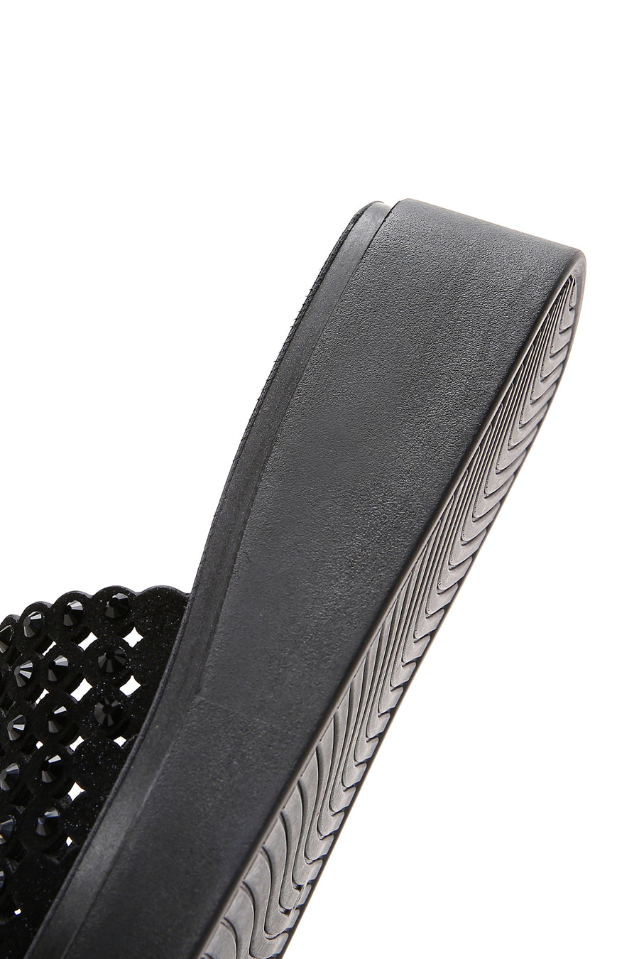 Woman Black Wedge-Heel Rhinestone Slippers