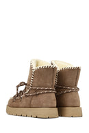 Woman Mink Lace-Up Thick-Soled Suede Teddy Boots | Derimod