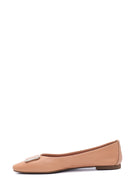 Women's Beige Leather Buckled Ballerinas | Derimod