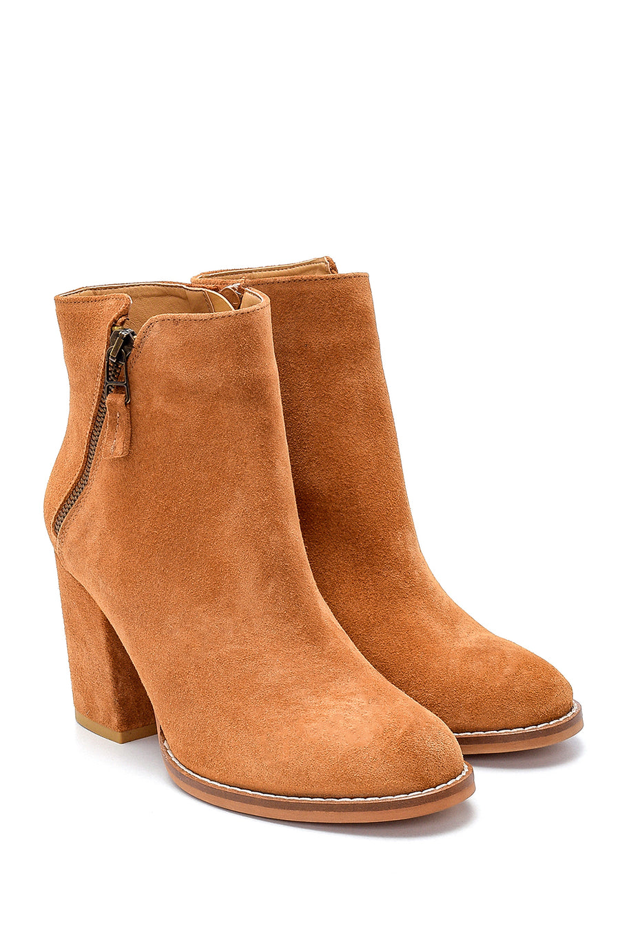 Women's Suede Zipper Detailed Heeled Boots
