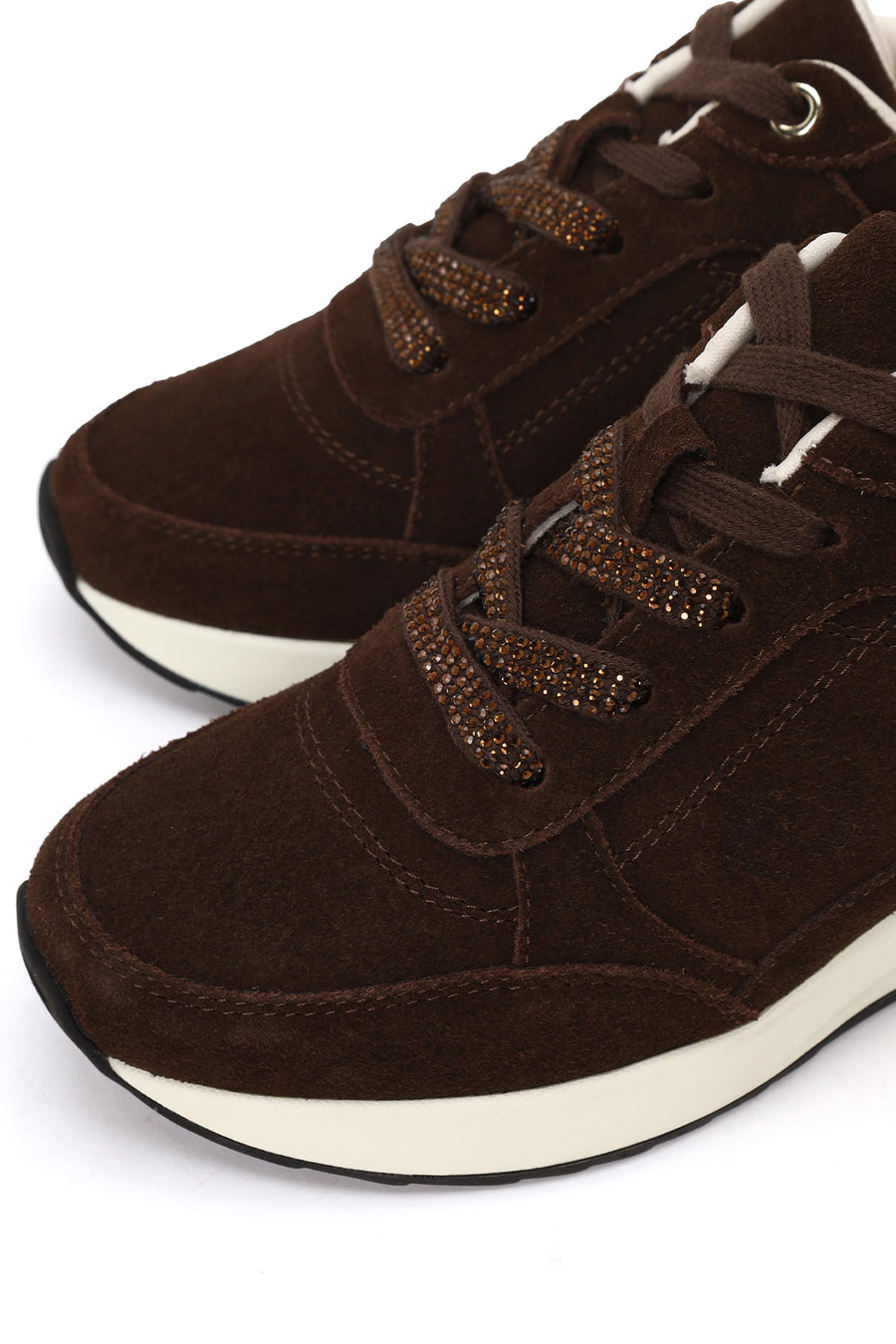 Woman Brown Lace-Up Wedge-Heel Suede Shoe