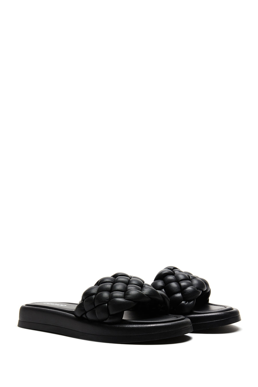 Women's Black Leather Braided Comfort Slippers