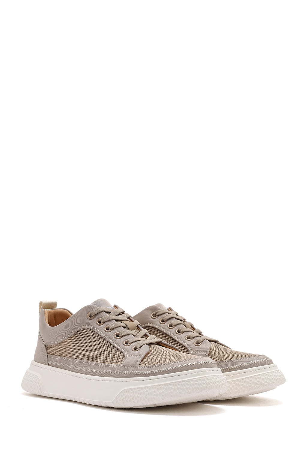 Erkek Bej Bağcıklı Kumaş Sneaker
