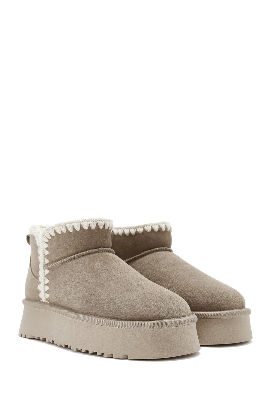 Women's Mink Fur Detailed Thick-Soled Suede Leather Boots