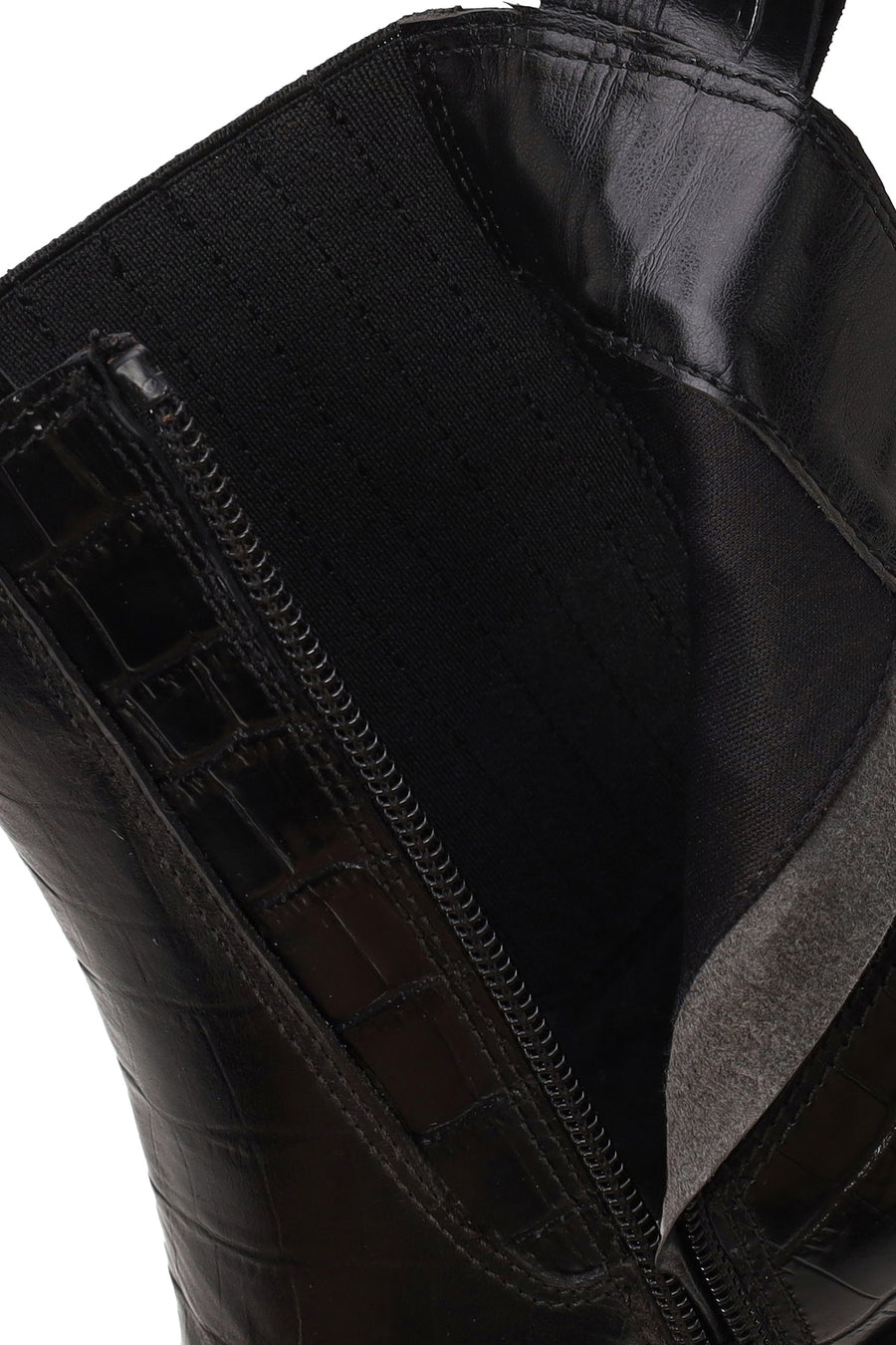 Woman Black Thick-Heel Croc-Embossed Leather Cowboy Boots