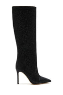 Women's Black Leather Thin Heeled Stone Boots | Derimod