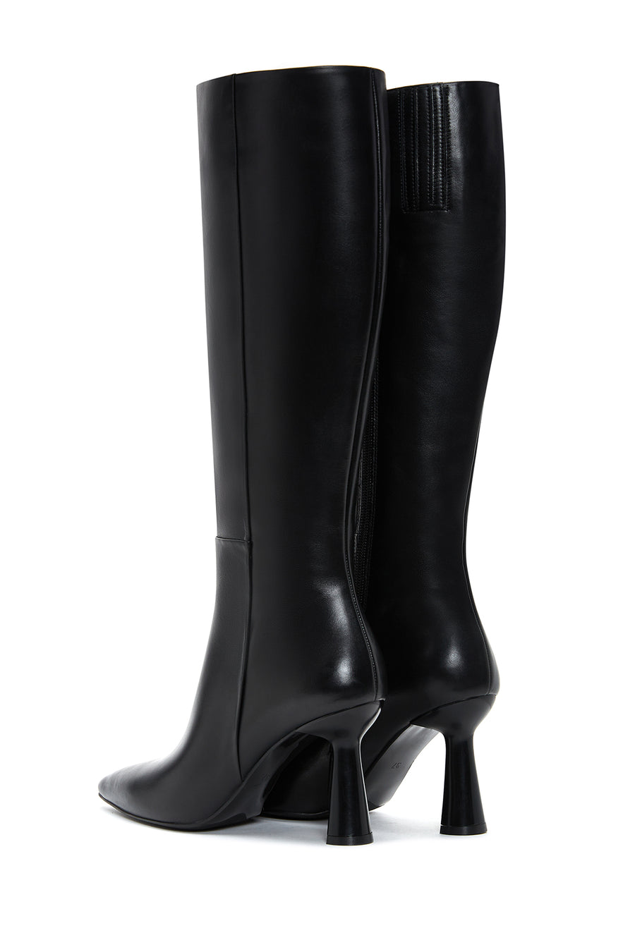 Women's Black Leather Zippered Heeled Boots