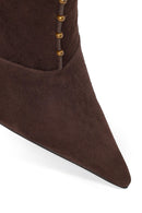 Woman Brown Short Thin-Heeled Suede Short Boots | Derimod