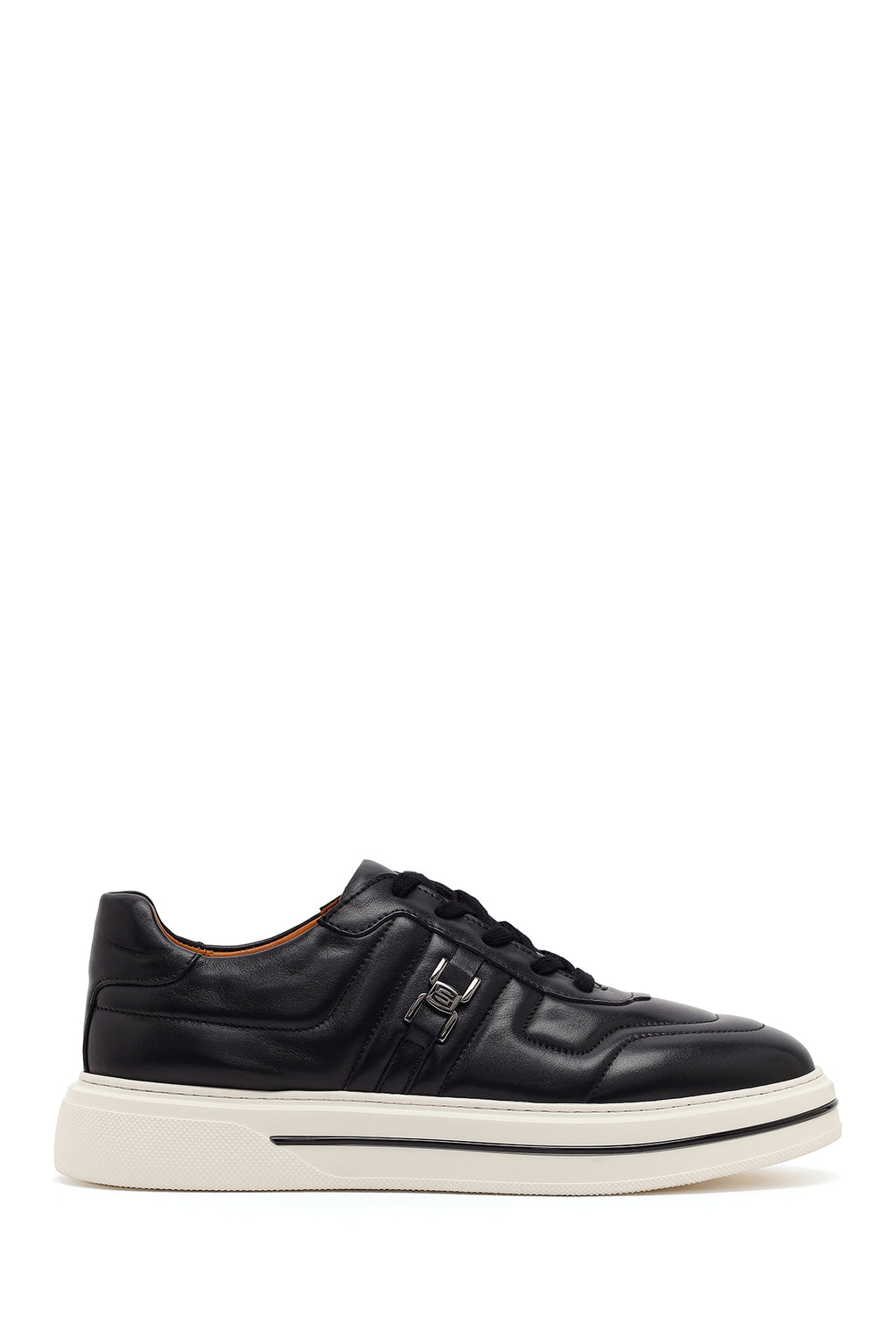 Erkek Siyah Bağcıklı Deri Sneaker