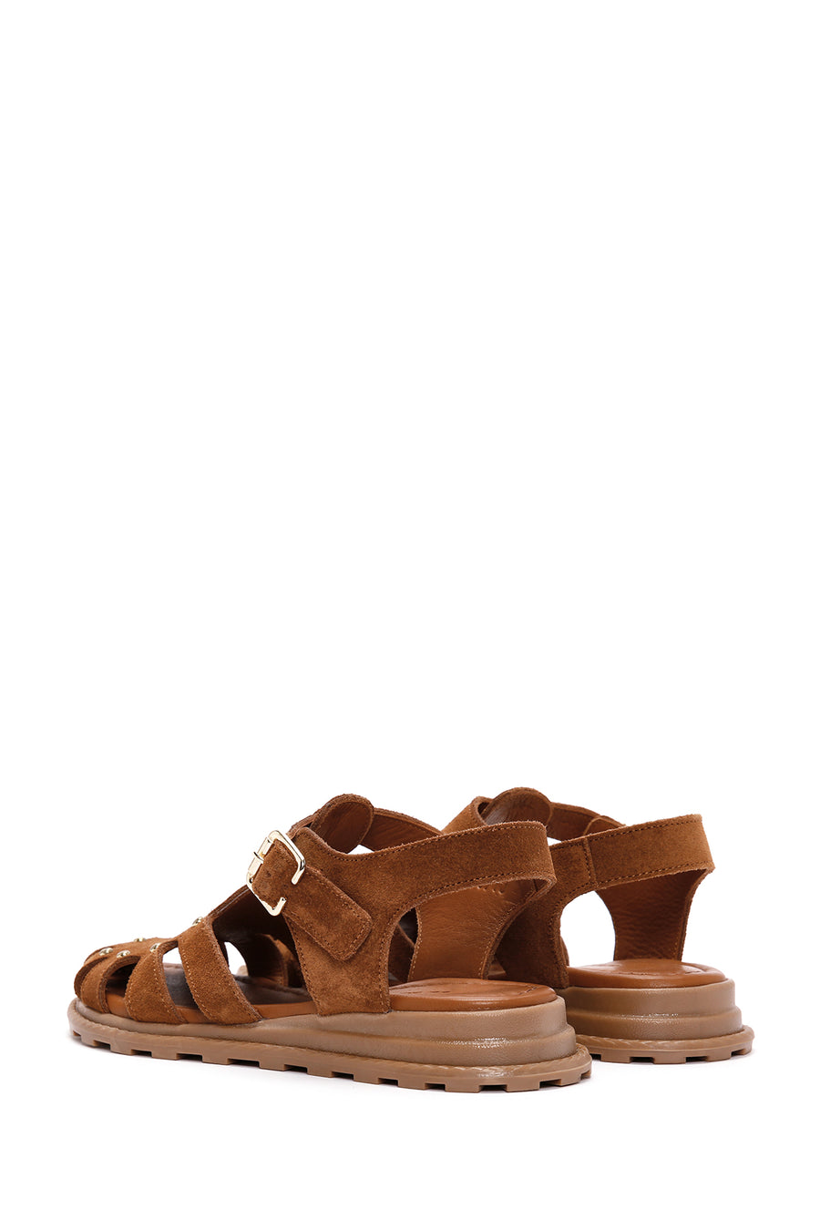 Women's Tan Ankle Strap Suede Leather Sandals