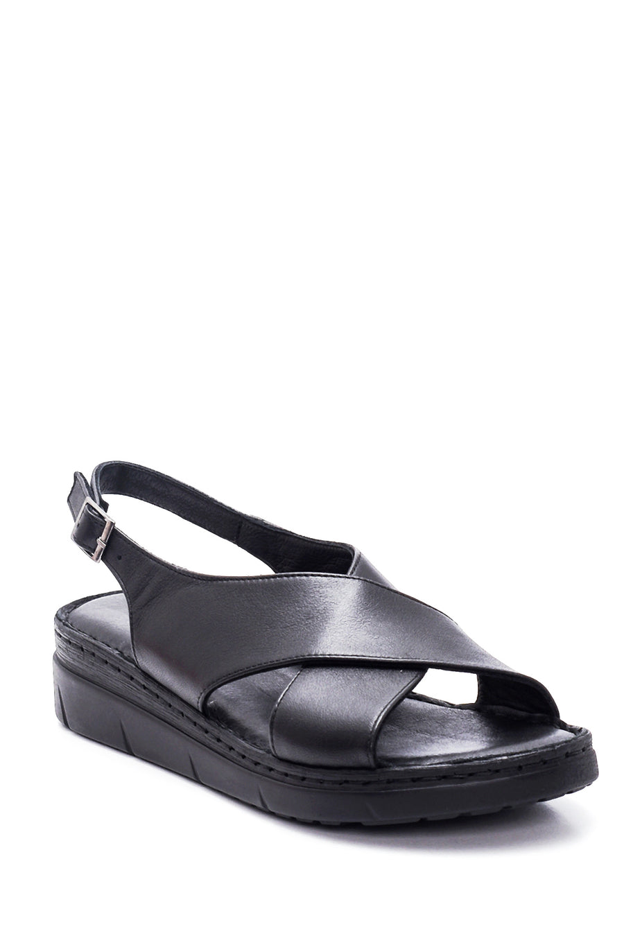 Women's Black Leather Comfort Sandals