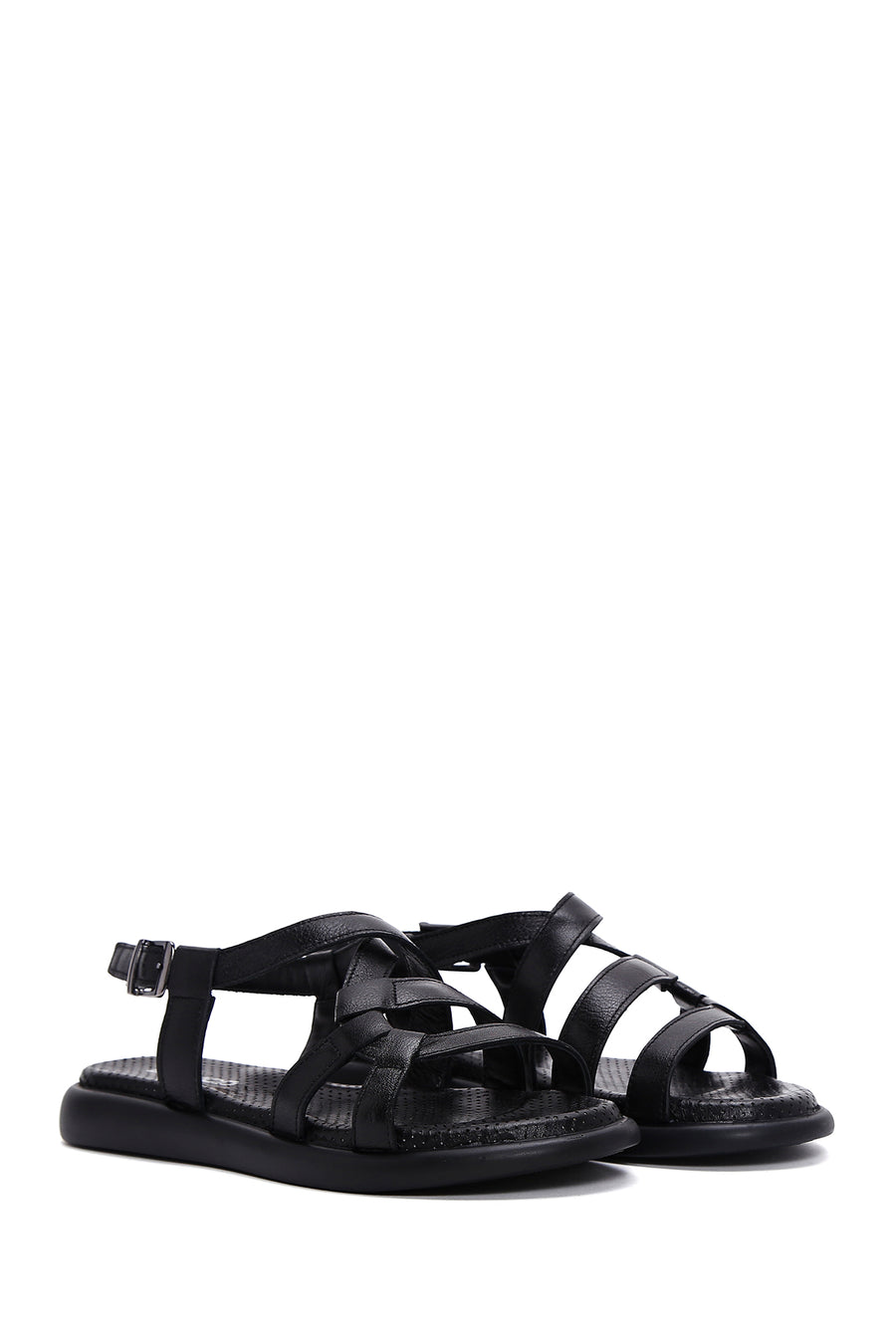 Women's Black Ankle Strap Leather Sandals