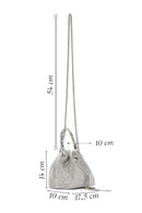Women's Silver Long Chain Strap Stone Mini Evening Handbag | Derimod