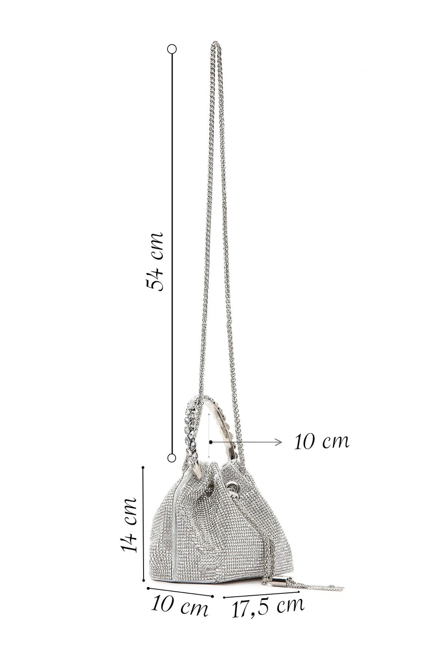 Women's Silver Long Chain Strap Stone Mini Evening Handbag