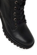 Woman Black Zip Closure Chunky Heeled Leather Combat Boots | Derimod