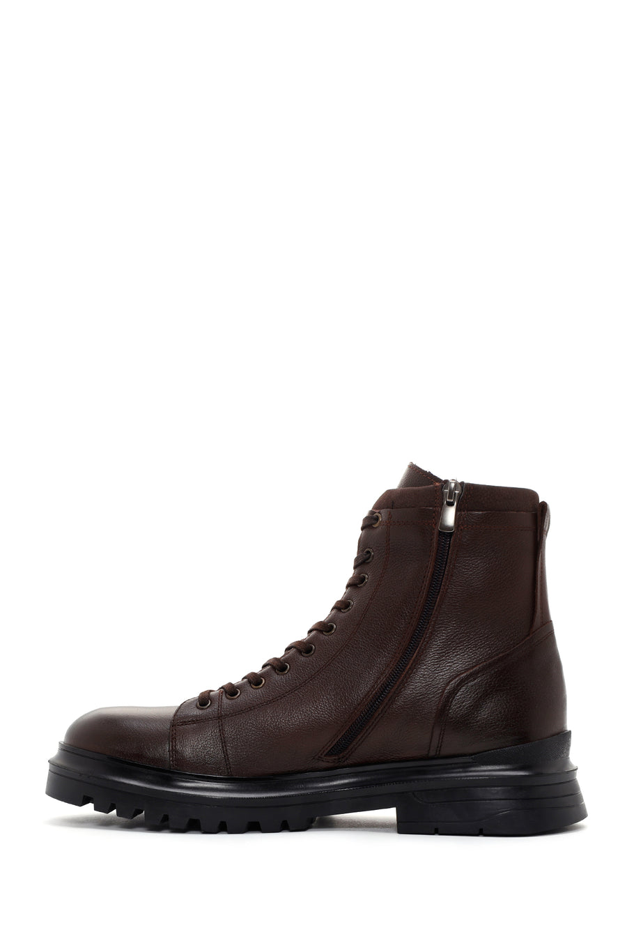 Men's Brown Leather Zippered Casual Boots