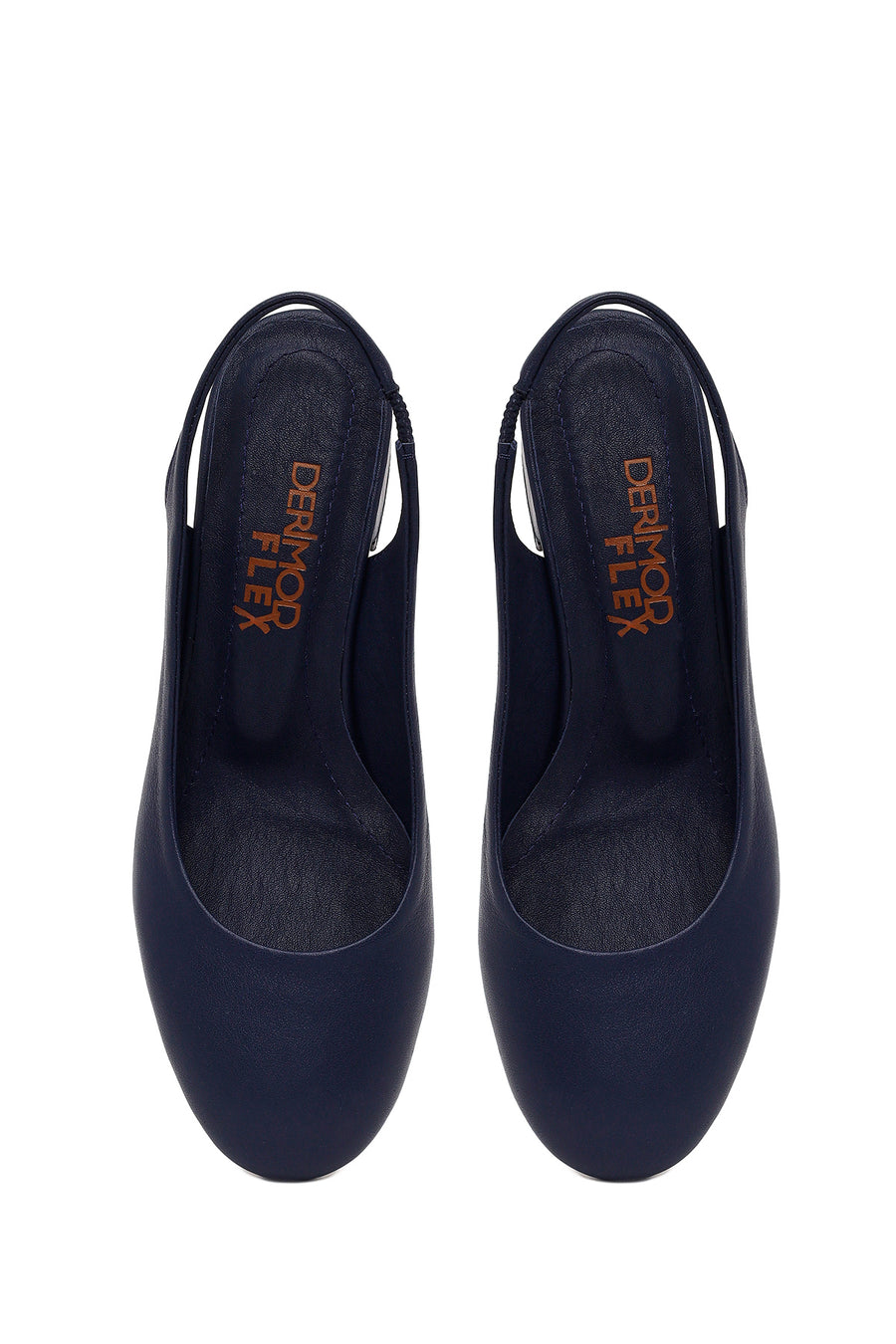 Derimod Flex Woman Navy Blue Backless Thick Short-Heeled Leather Shoes