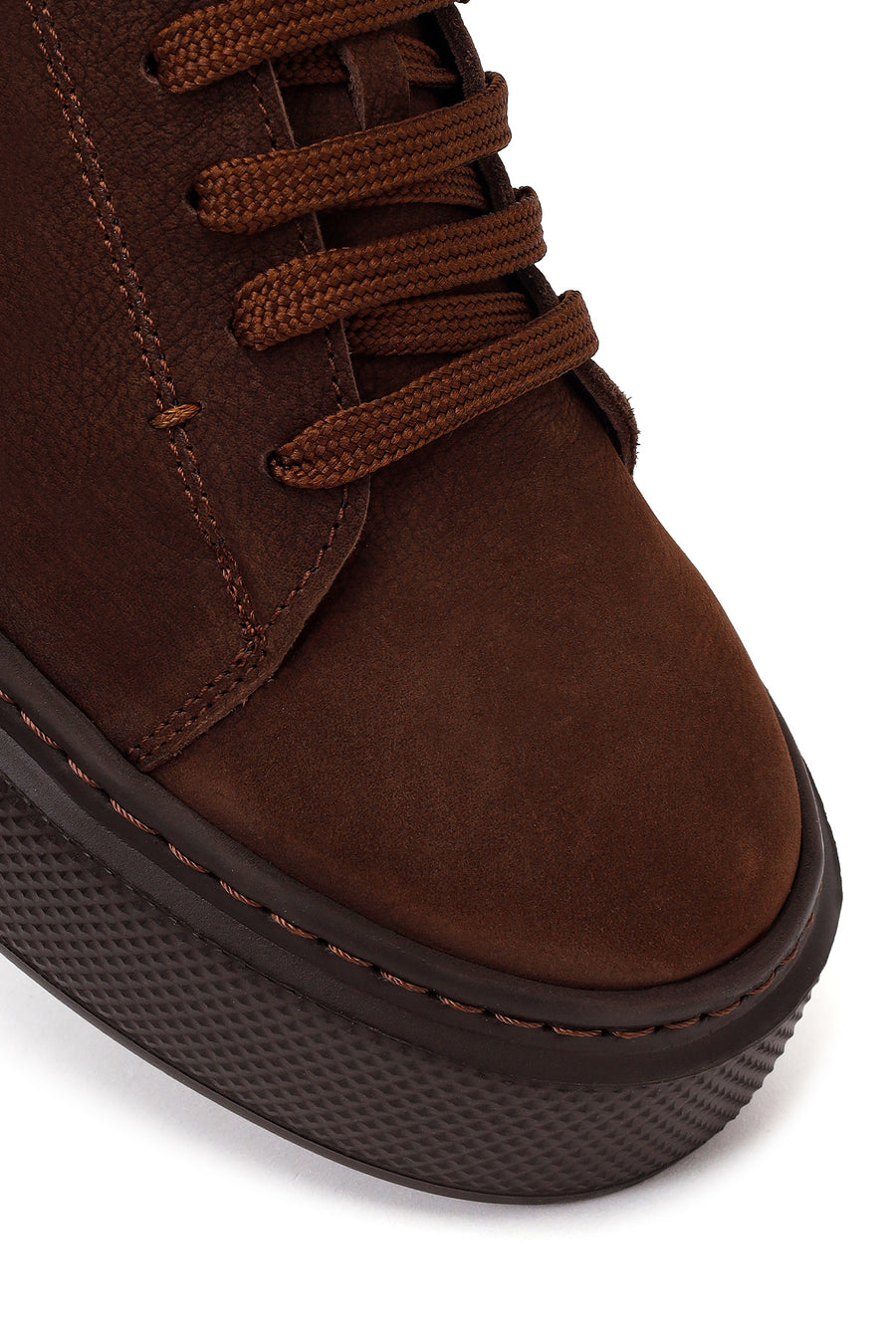 Male Brown Lace-up Thick-soled Nubuck Leather Sneaker