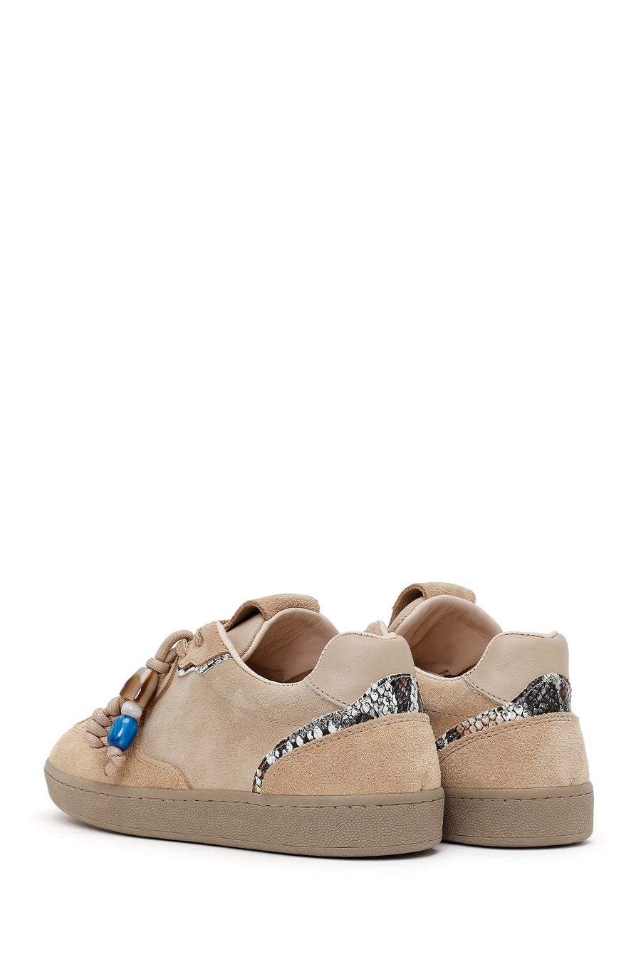 Woman Beige Lace-up Suede Leather Sneaker