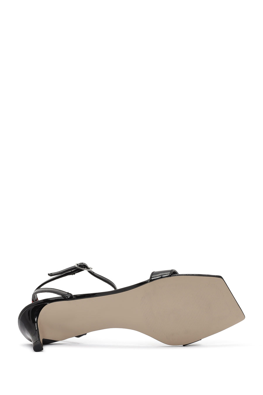 Women's Black Ankle Buckle Low Thin Heel Patent Leather Sandals