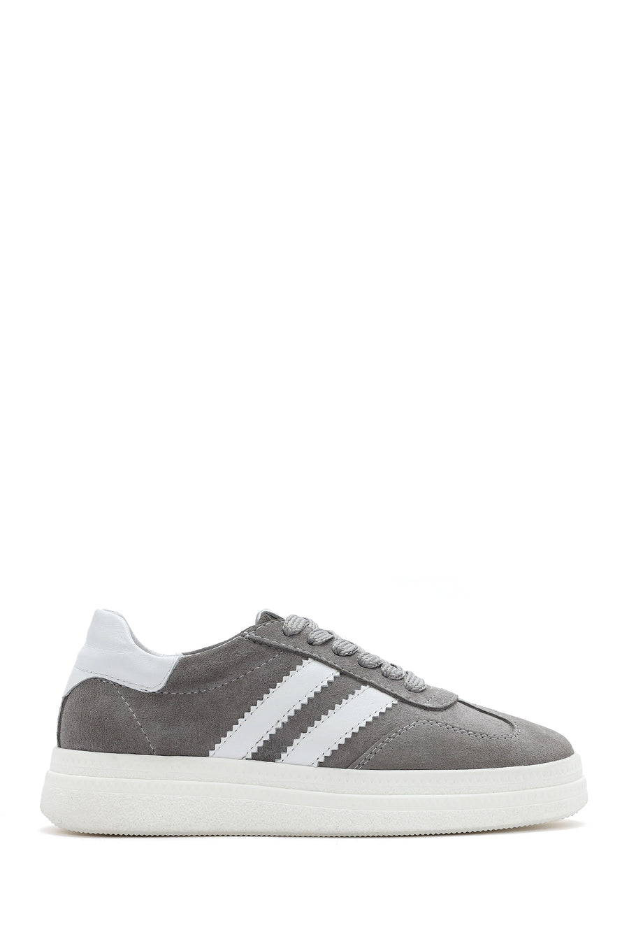Women's Grey Lace-Up Chunky Sole Suede Leather Sneakers 25SFD511010 | Derimod