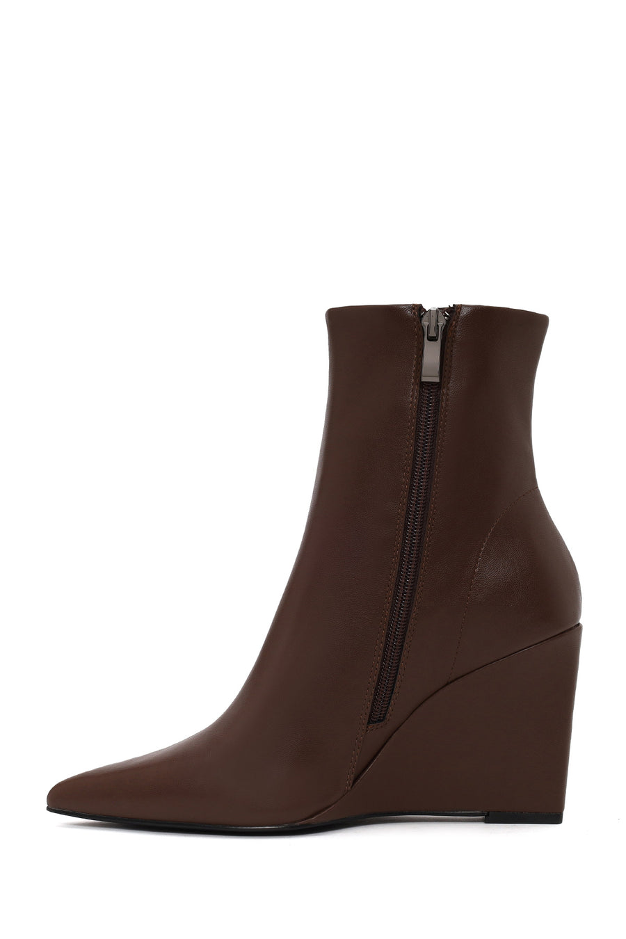 Woman Brown Zip Closure Wedge-Heel Boots