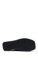 Women's Black Buckle Platform Leather Slippers | Derimod