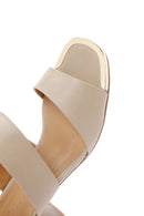 Women's Beige Short Thick Heeled Slippers | Derimod