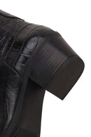 Woman Black Thick-Heel Croc-Embossed Leather Cowboy Boots | Derimod