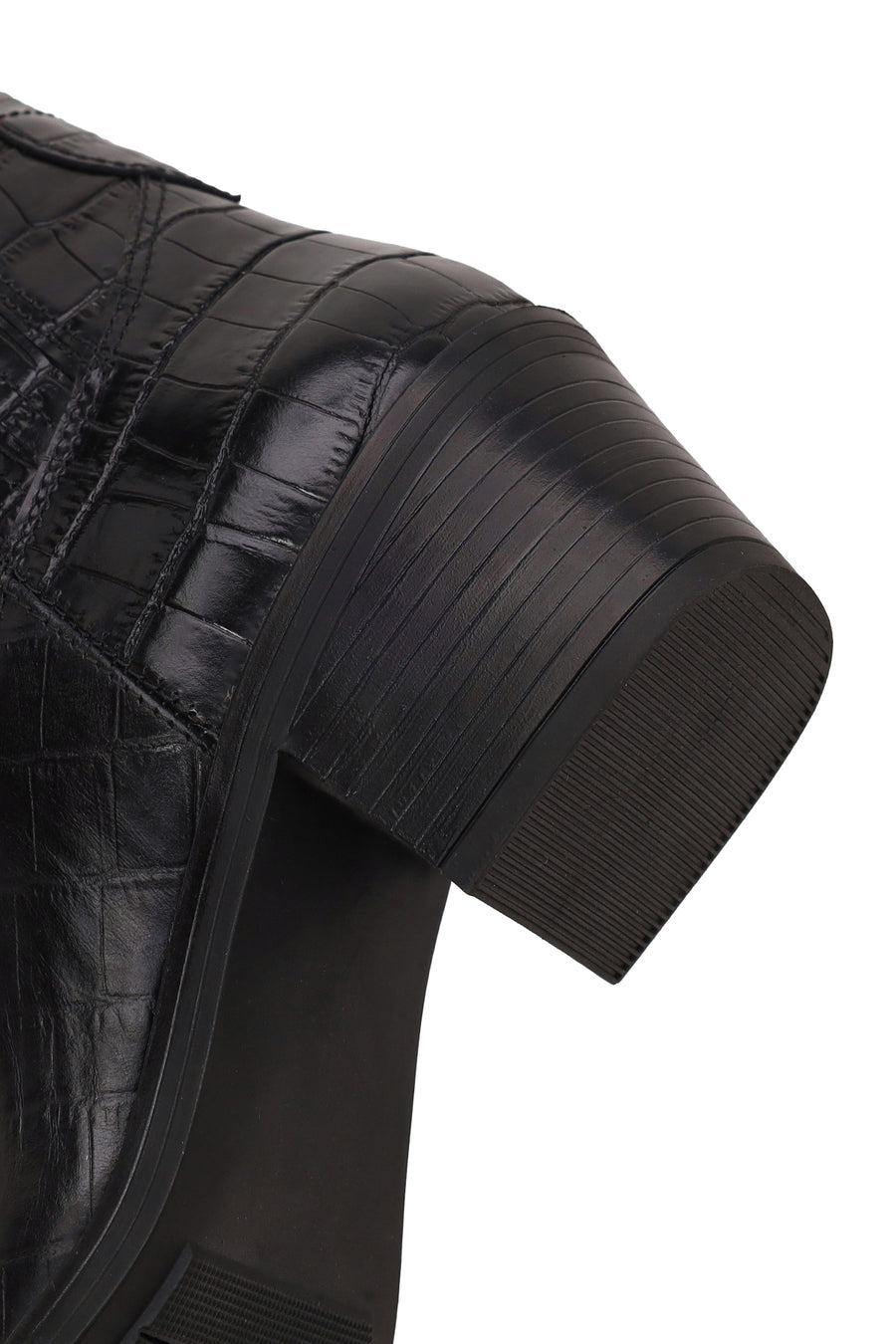 Woman Black Thick-Heel Croc-Embossed Leather Cowboy Boots