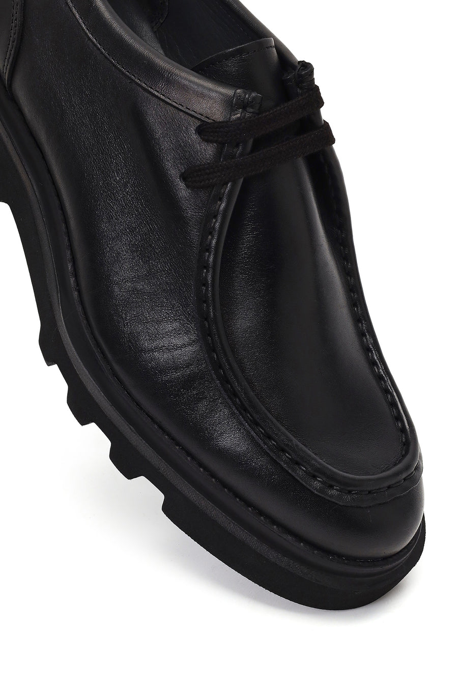 Male Black Lace-Up Thick-Soled Leather Casual Shoes