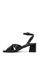 Woman Black Ankle-Buckle Printed Block-Heel Sandals | Derimod